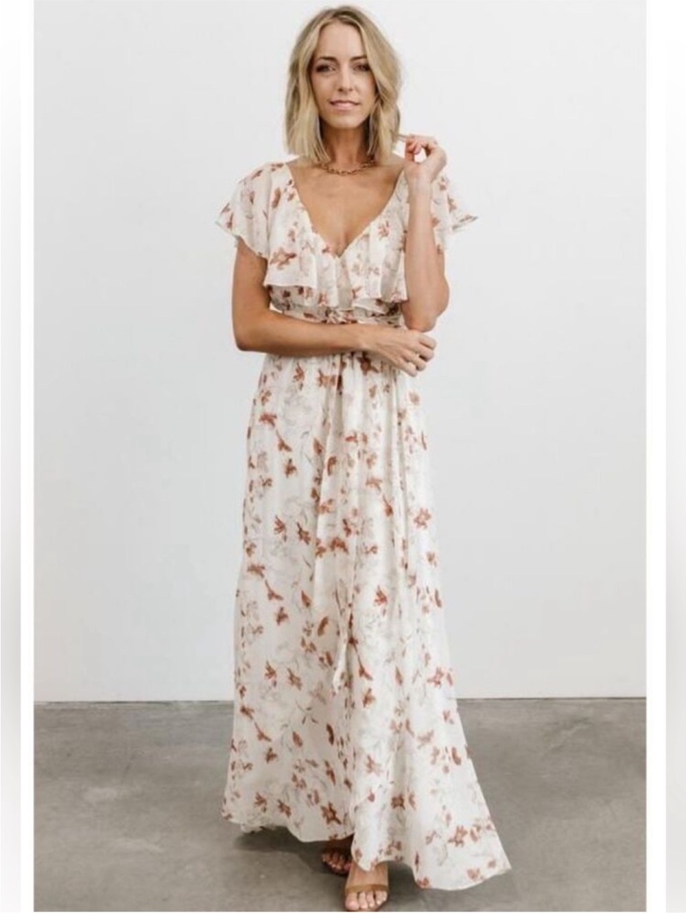 Baltic Born Katya Ruffle Maxi Dress in Cream/Rust